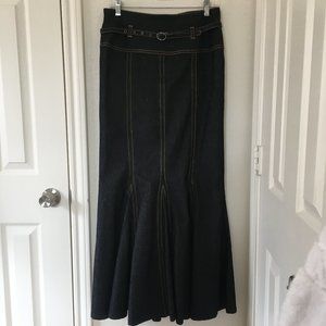 Bisou Bisou Michele Bohbot Vintage Dark Denim Maxi Mermaid Skirt w/ Belt. Size 4
